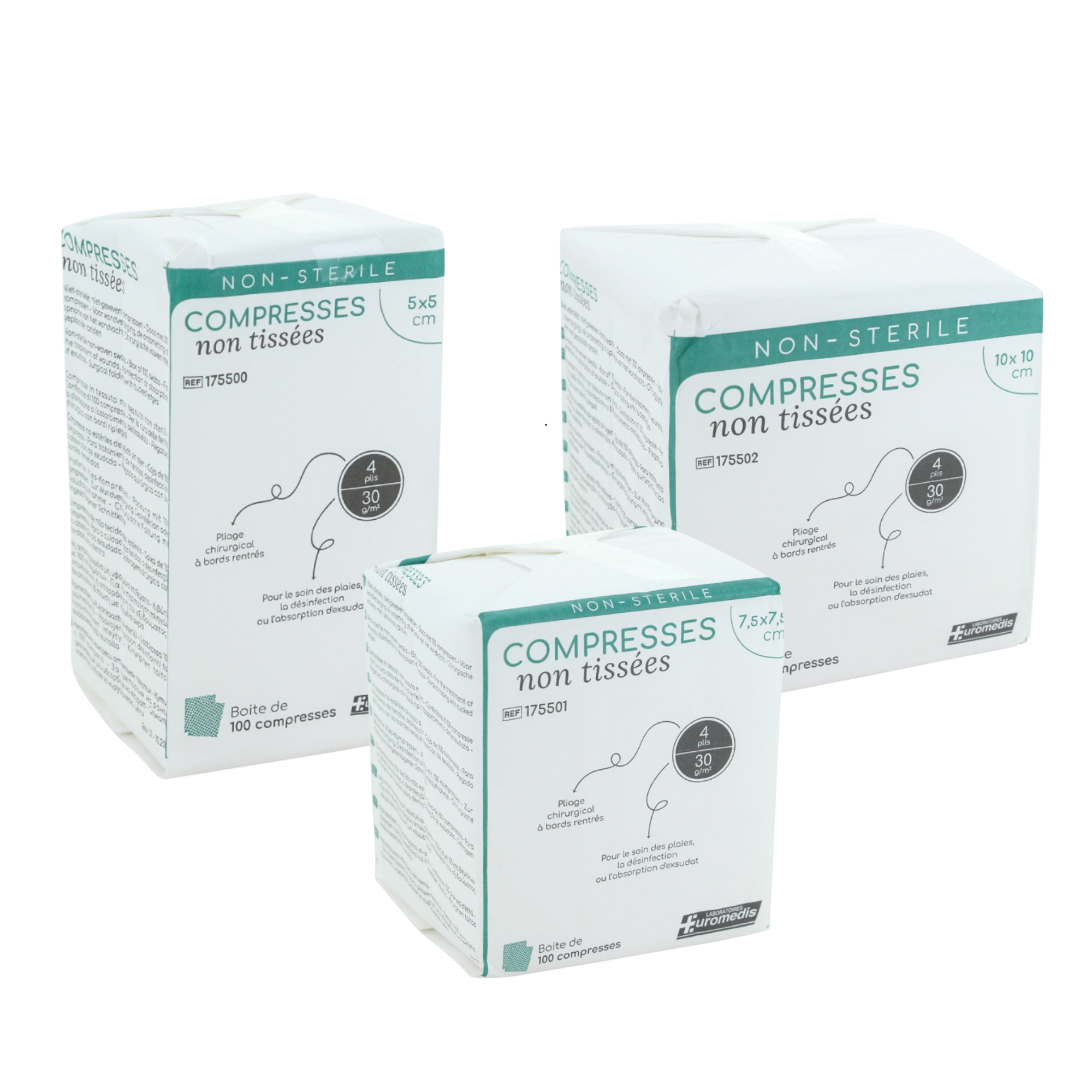 Non-woven non-sterile compress - 30g/m2 - Euromédis