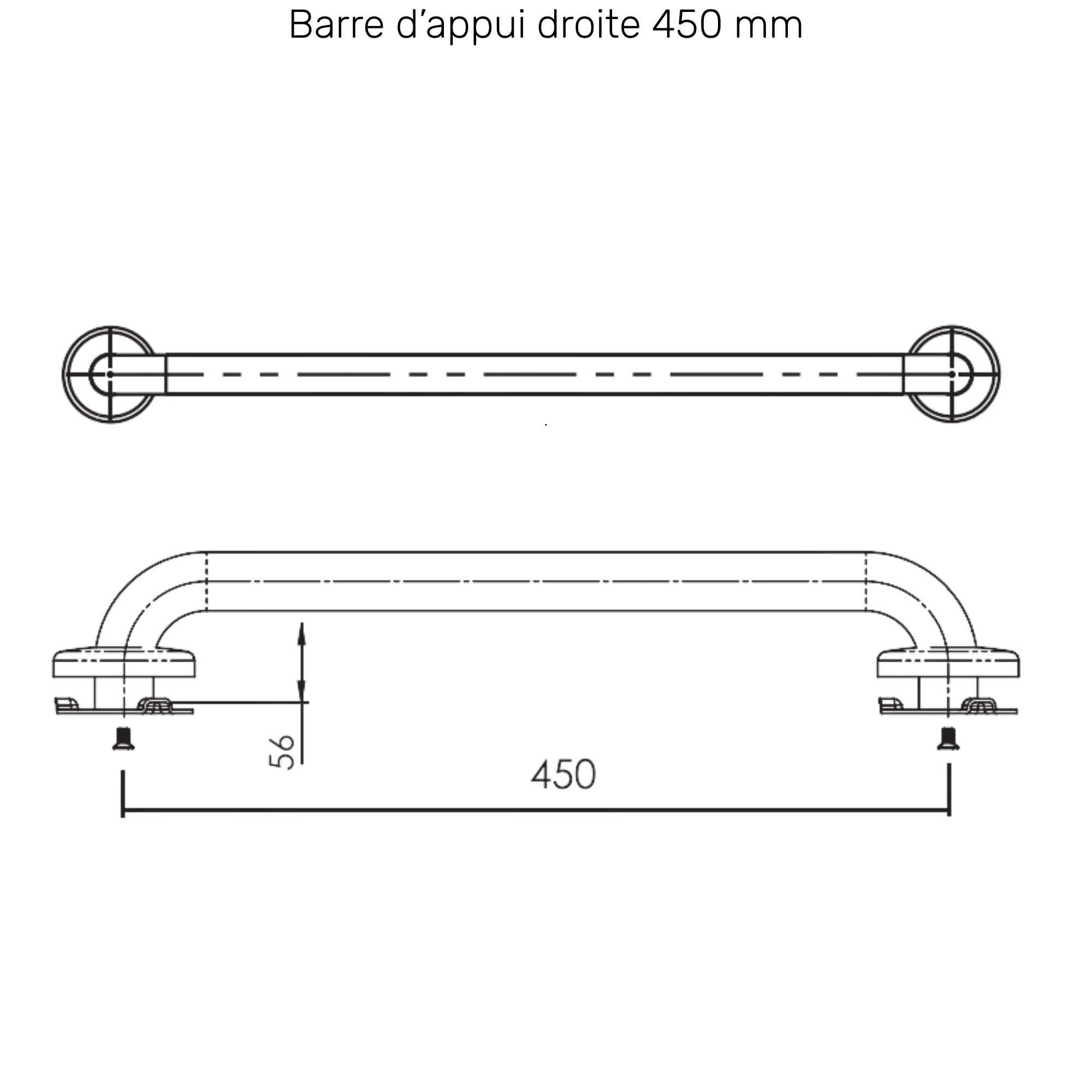 Barre d'Appui Epoxy Droite - 3 dimensions - AKW