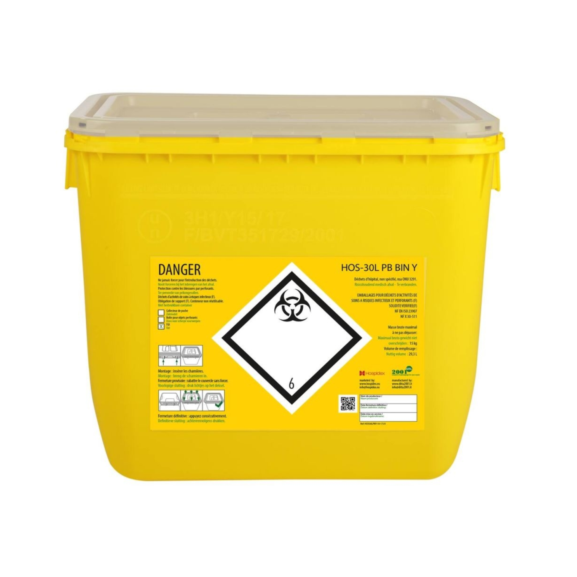 Conteneur Fût en plastique rectangulaire - Clinisafe - My Médical