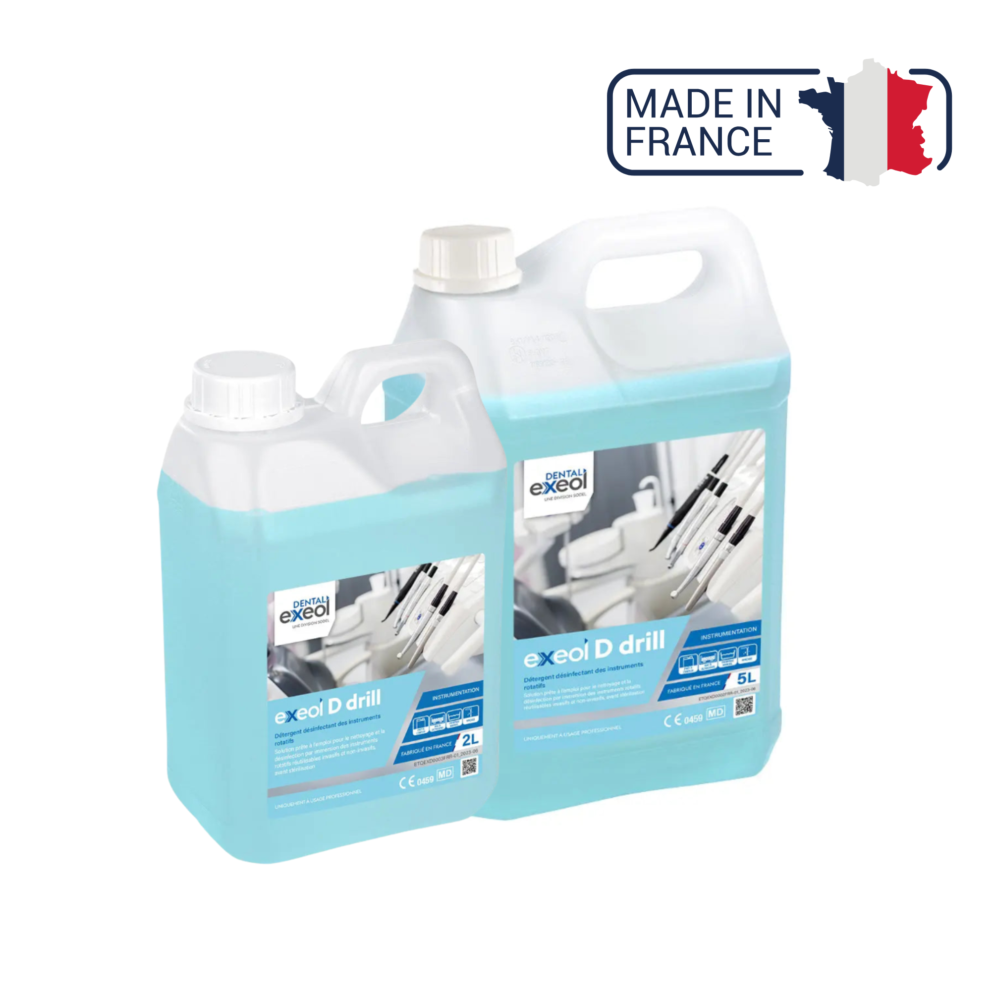 Exeol D drill - Détergent désinfectant des instruments rotatifs - 2L et 5L - Sodel