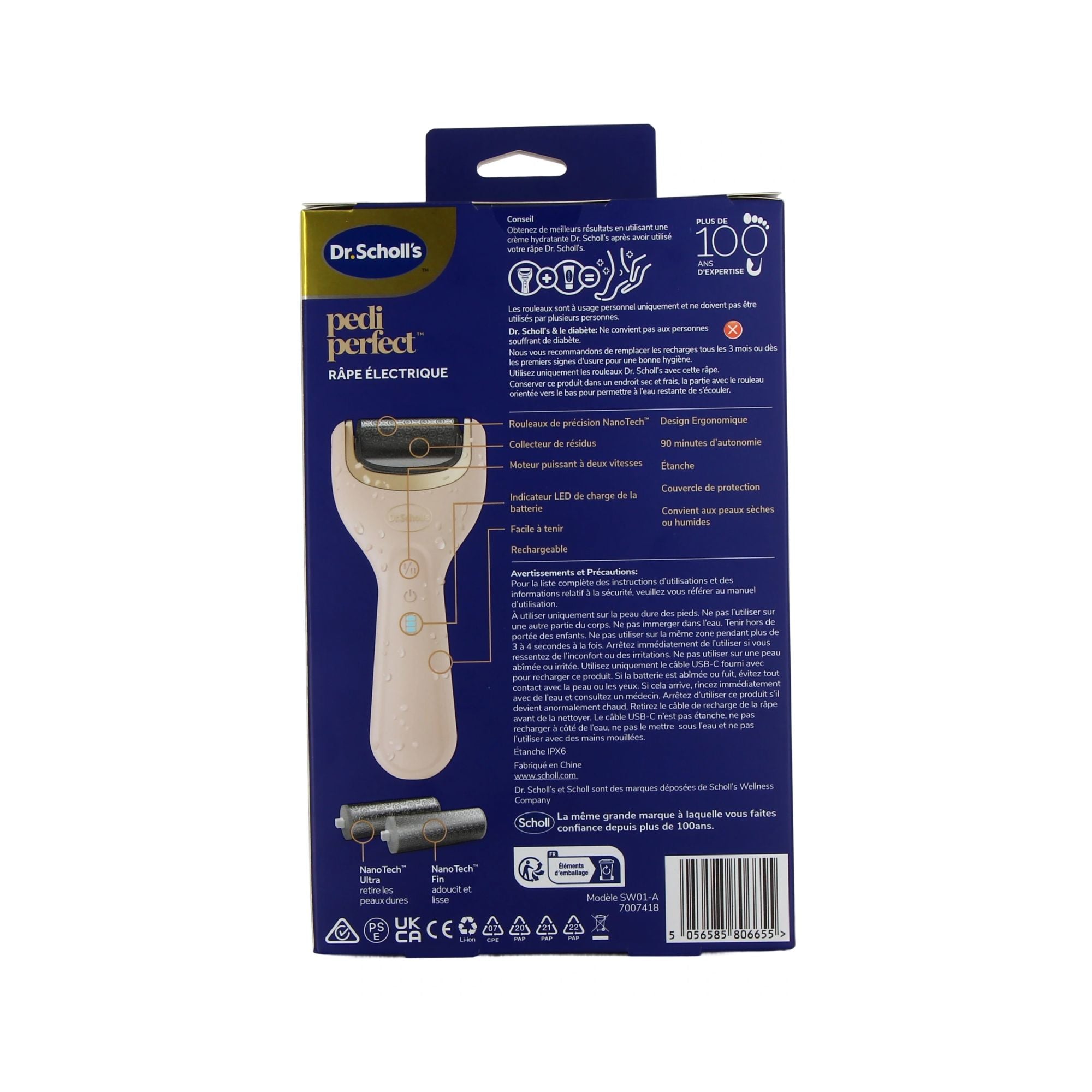 Pedi Perfect Râpe de Pédicurie Électrique rechargeable - Exfoliante et Lissante - Dr Scholl’s - My Médical