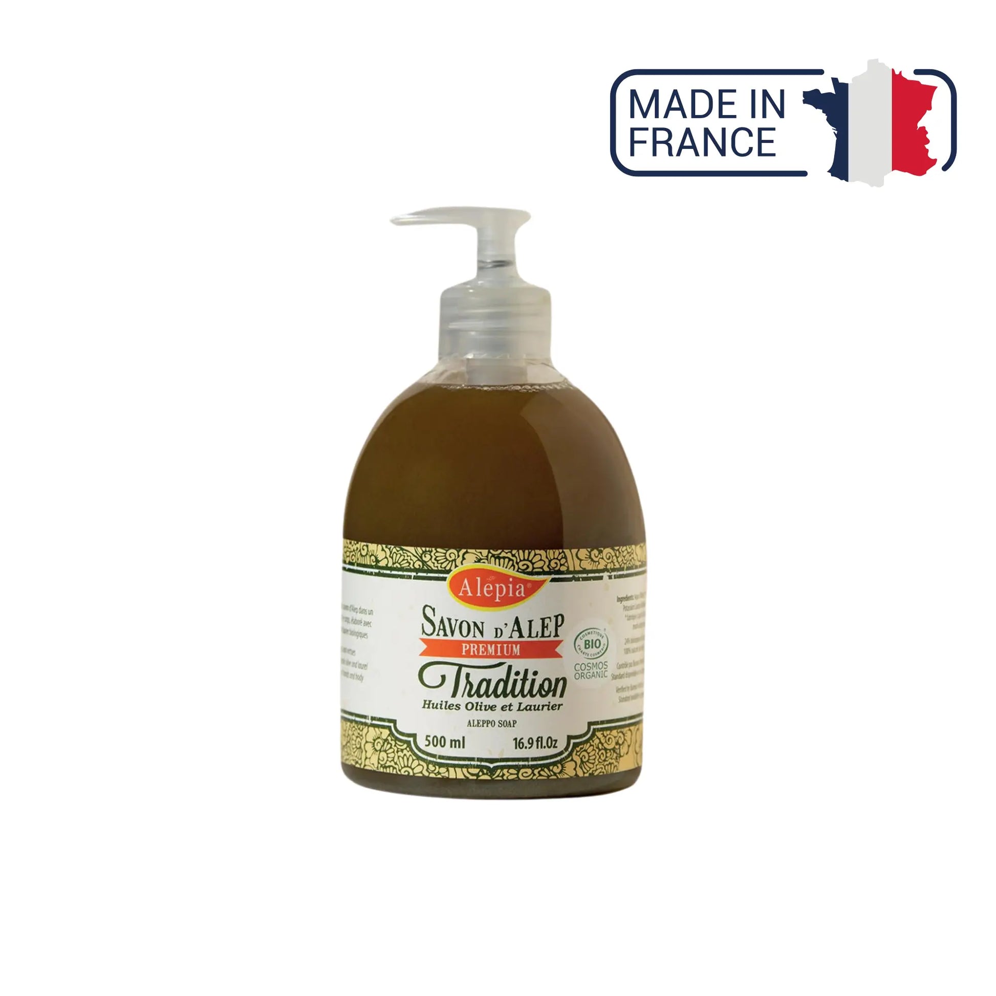 Savon Liquide d'Alep Premium Tradition 1% de Laurier - 500ml - Alépia - My Médical
